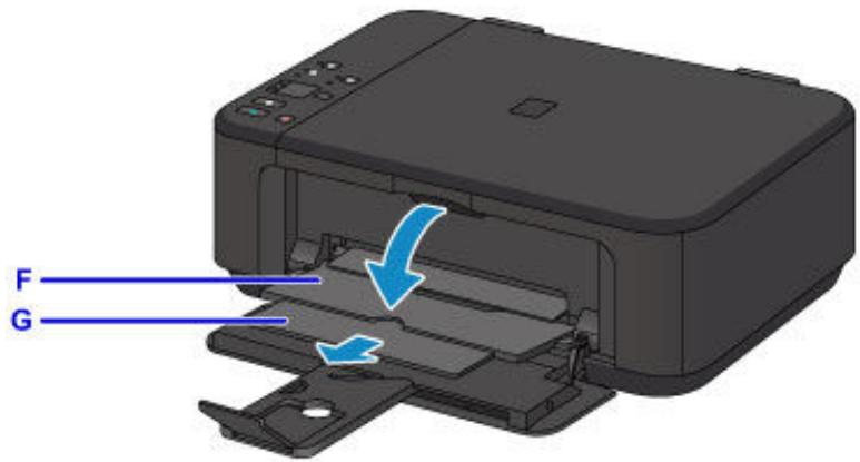 CANON PIXMA MG3650S - Ouvrez le panneau avant (A) avec précaution, puis déployez le support papier(B). - 7