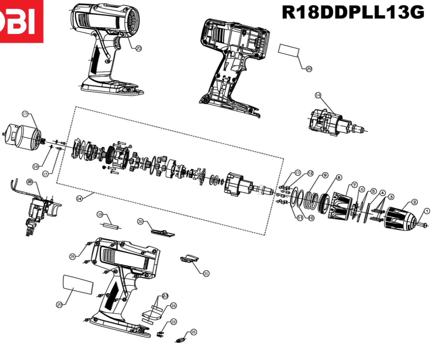 RYOBI ONE R18DDPLL13G,  R18DD3-220S,  R18DD3-252S - 1