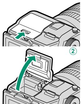 FUJIFILM GFX 50S - Open the battery-chamber cover. - 2