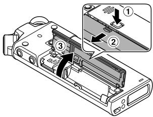OLYMPUS LS-P2 - Insertion de la pile - 1