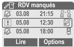 SIEMENS M56 - Menu → RDV manqués - 1