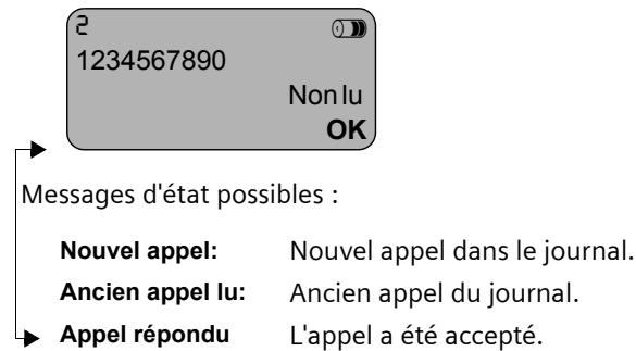 SIEMENS GIGASET C150 - Afficher une entrée du journal des appels/du répondeur intégré (uniquement C 150), enregistrer le numéro dans le repertoire. - 1