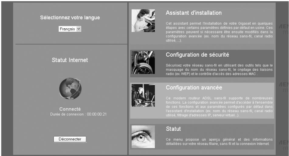 SIEMENS GIGASET SE515 DSL - La page d'accueil - 1