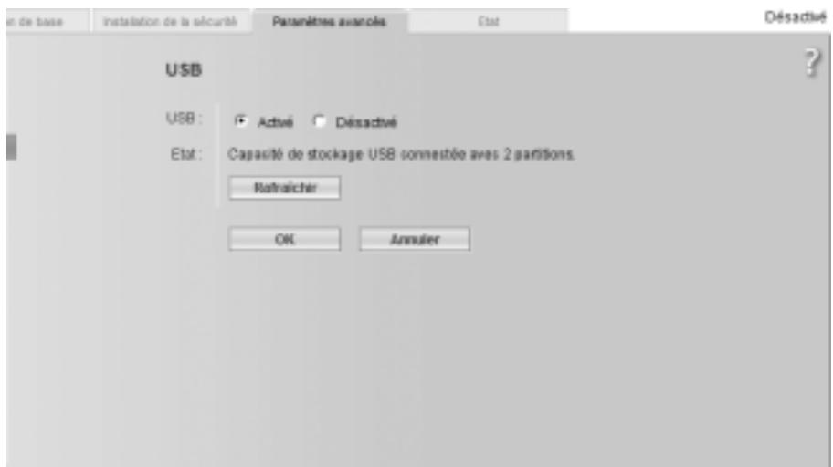 SIEMENS GIGASET SE551 DSL/CABLE - Dans le menu Paramètres avancés, cliquez sur l'option USB. - 1