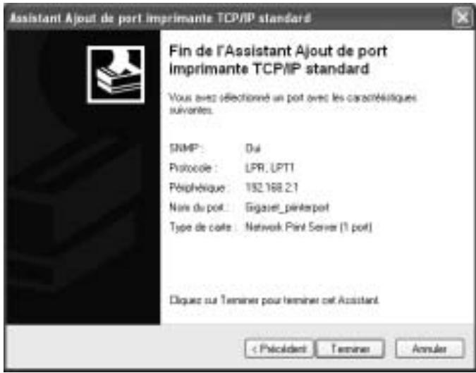 SIEMENS GIGASET SE551 DSL/CABLE - Installation d'un port imprimante TCP/IP standard sous Windows XP/2000 - 9