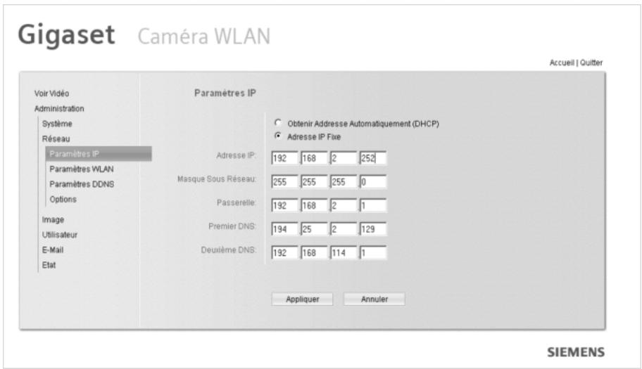 SIEMENS GIGASET WLAN CAMERA - Configuration réseau - 1