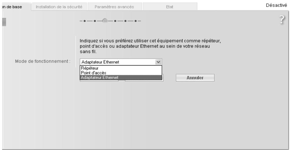 SIEMENS GIGASET WLAN REPEATER 108 - Configuration de base en Mode de fonctionnement Adaptateur Ethernet - 1