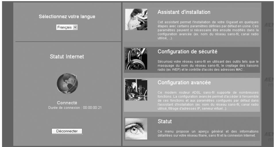 SIEMENS GIGASET SE515 DSL - La page d'accueil - 1