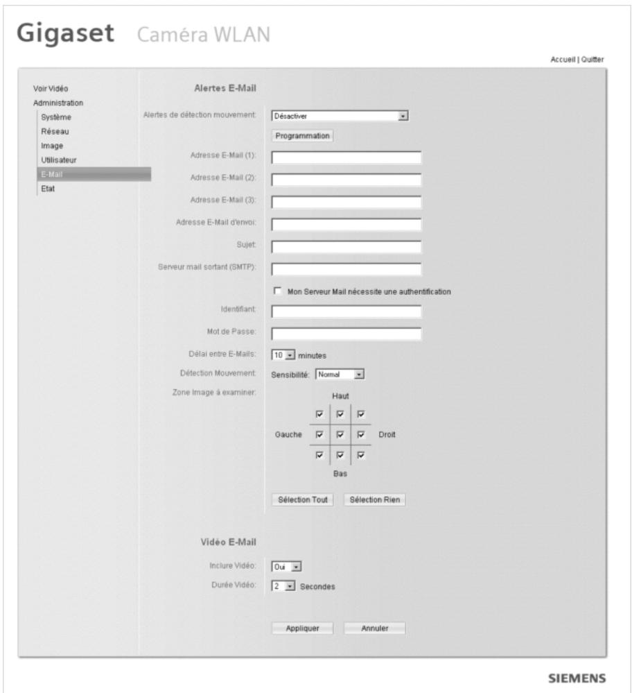 SIEMENS GIGASET WLAN CAMERA - Paramètres e-mail - 1