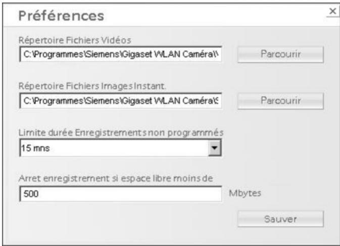 SIEMENS GIGASET WLAN CAMERA - Préférences d'enregistrement - 1