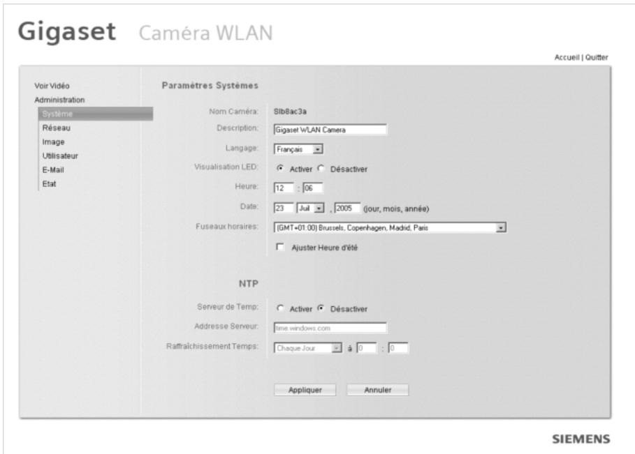 SIEMENS GIGASET WLAN CAMERA - Configuration système - 1