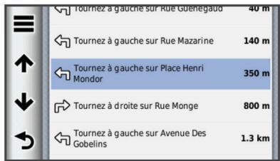 GARMIN ZUMO 340 LM - Affichage de la liste des changements de direction - 1