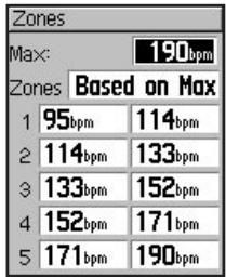 GARMIN VHF 300I - To base heart rate zones on your max HR: - 1