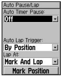 GARMIN VHF 300I - To set Auto Pause/Lap: - 2