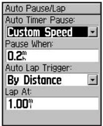 GARMIN VHF 300I - To set Auto Pause/Lap: - 1