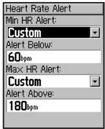 GARMIN VHF 300I AIS - To set a heart rate alert: - 1
