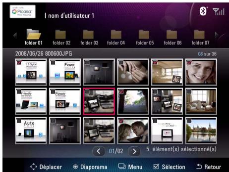 I nom d'utilisateur 1 folder 01 folder 02 folder 03 folder 04 folder 05 folder 06 folder 07 2008/06/26 800600.JPG 08 sur 36 Power Auto 01/02 5 élément(s) sélectionné(s) Déplacer Diaporama Menu Sélection Retour