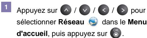 1 Appuyez sur ∧ / √ / < / > pour sélectionner Réseau dans le Menu d'accueil, puis appuyez sur OK.