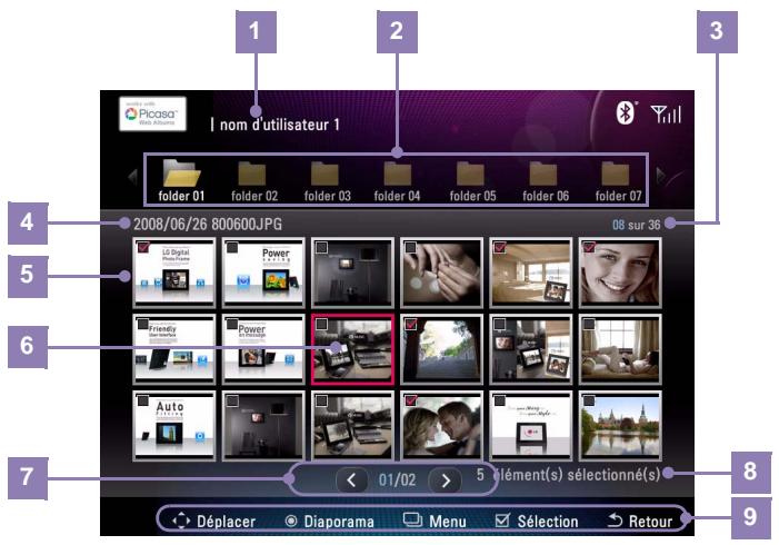 1 2 3 nom d'utilisateur 1 folder 01 folder 02 folder 03 folder 04 folder 05 folder 06 folder 07 4 2008/06/26 800600.JPG 08 sur 36 5 6 7 Déplacer Diaporama Menu Sélection Retour 8 9