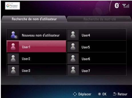 Recherche de nom d'utilisateur Nouveau nom d'utilisateur User1 User2 User3 User4 User5 User6 User7 Déplacer OK Retour