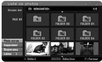 Liste de photos Disque dur NONAMEO0h 1/9 FILE 01 FOLDER 00 FOLDER 01 FOLDER 02 FOLDER 03 FOLDER 04 Plain ocran Supprimer Diaperama Editor > ○ Select. MACKER Selection 8 • Former