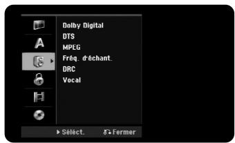 Dolby Digital DTS MPLG Freq. d'échant. DRC Vocal Select. >Former