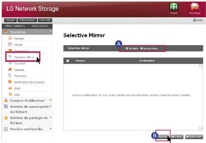 LG NAS N1A1 - Ajouter liste du mirroring sélectif - 1