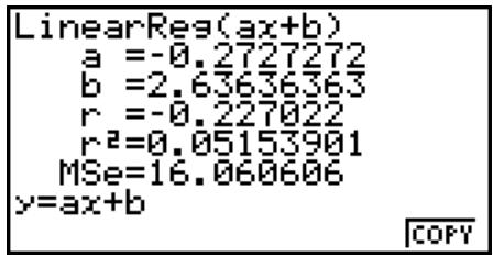 CASIO GRAPH 75+ E - Exemple afficher des paramètres de régression à variable unique - 1