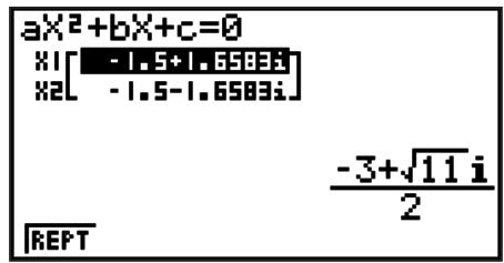 CASIO GRAPH 75+ E - - Saisie et affichage de résultats du mode d'écriture mathématique dans le mode EQUA - 1