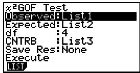 CASIO GRAPH 75+ E - - Test ^2 de précision de l'ajustement à une entrée (« GOF » ou « one-way ») - 1
