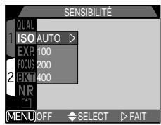 NIKON COOLPIX 4300 - Modifier la sensibilité à partir d'un menu: sensibilité - 1