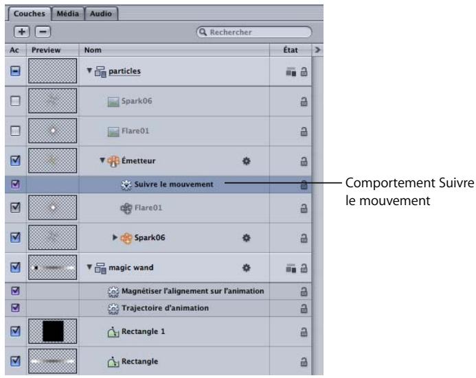 APPLE MOTION 3 - Utilisation du comportement Suivre le mouvement pour appliquer des données d'animation à un élément du projet - 1