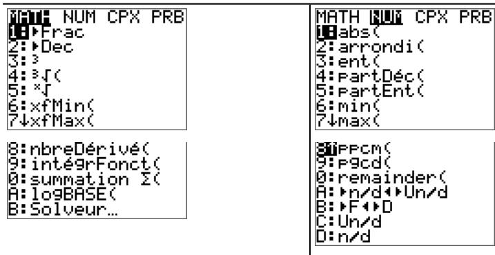 TEXAS INSTRUMENTS TI-82 ADVANCED - Menu math - 1