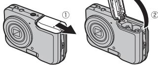 FUJIFILM FINEPIX AV200 - Ouvrez le couvercle du compartment des batteries/piles. - 1