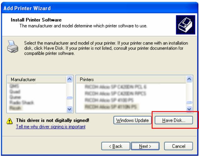 RICOH AFICIO MP C2051 - Installation du pilote d'imprimante en utilisant le réseau - 5