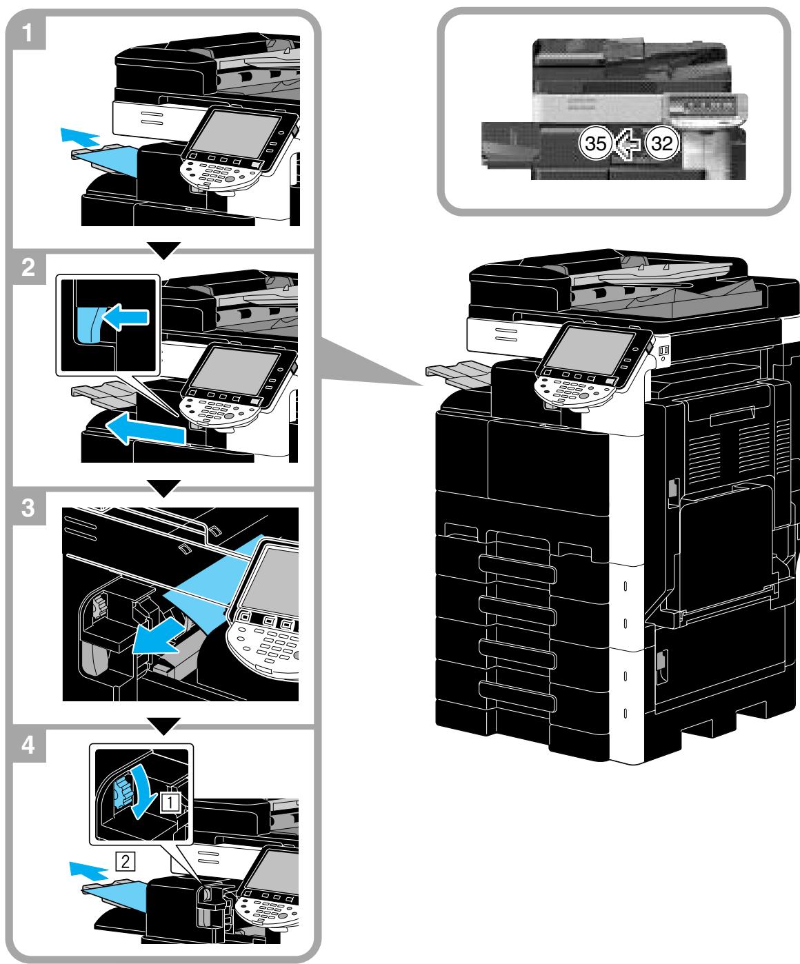 KONICA MINOLTA BUSINESS HUB 223 & BIZHUB 223 - Dégager les bourrages papier (unité de finition fs-529) - 1