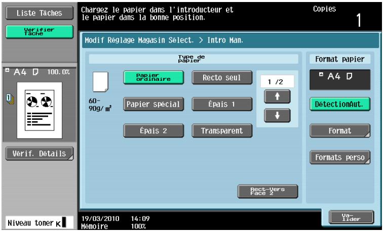 KONICA MINOLTA BUSINESS HUB 223 & BIZHUB 223 - Sur l'écran tactile, sélectionner le type de papier. - 1