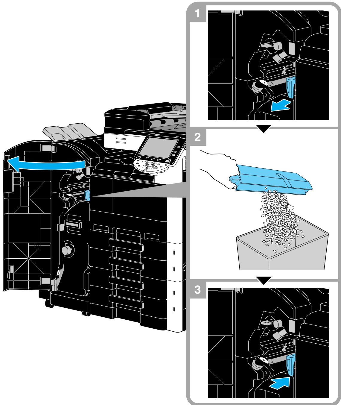 KONICA MINOLTA BUSINESS HUB 223 & BIZHUB 223 - Vider le collecteur de perforation - 1