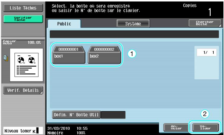 KONICA MINOLTA BUSINESS HUB 223 & BIZHUB 223 - Sélectionner la boîte où le document doit être enregistré. - 3