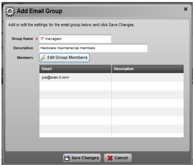 ACER AR320 F2 - Setting an Email group alert - 2
