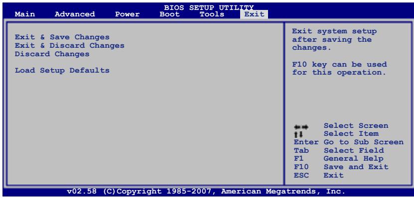 ASUS P5KC - Exit menu (menu Sortie) - 1