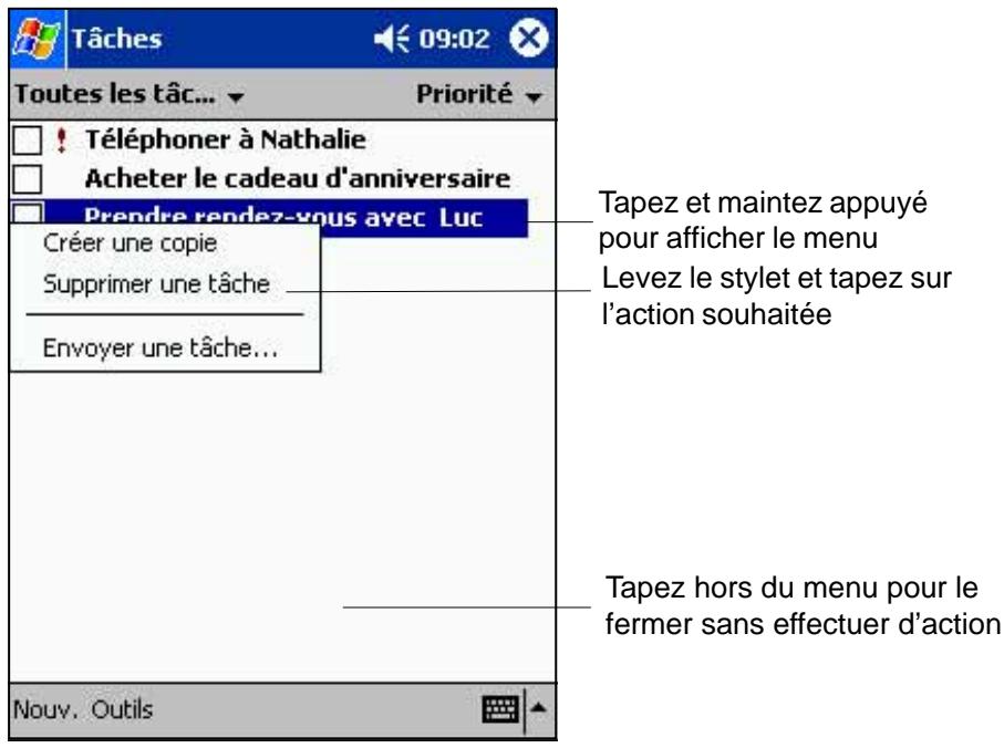 ASUS MYPAL A600 - Menu contextuels - 1