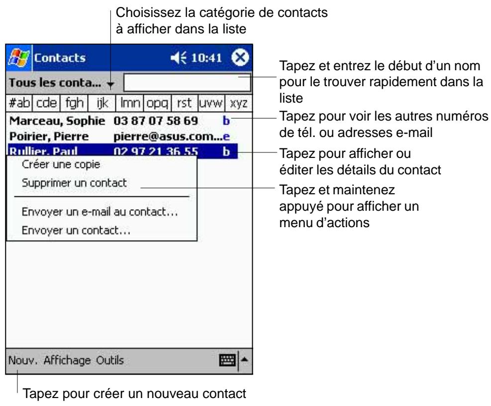 ASUS MYPAL A600 - Contacts: Coordonnées des amis et collégues - 1