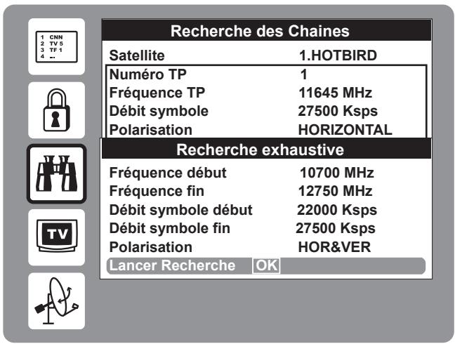WORLDSAT IMPÉRIAL 300 SL - Menu RECHERCHE des CHAINES - 3