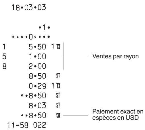 OLIVETTI ECR 5000 - Enregistrement d'une vente multiple avec paiement exact en espèces - 1