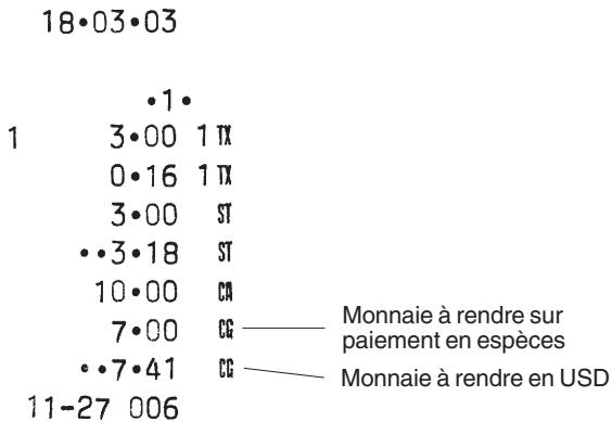 OLIVETTI ECR 5000 - Opérations standard en devise locale de base Enregistrement d'une vente à l'unité et calcul de la monnaie - 1