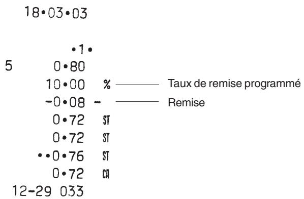 OLIVETTI ECR 5000 - Application d'un pourcentage de remise (-%) programme sur un article - 1