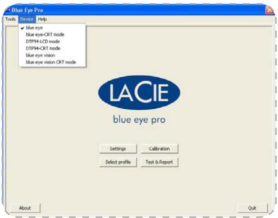 LACIE 730 EASYHOOD LOGICIEL DE CALIBRATION COLORIMÈTRE - Sélection du périphérique de calibrage - 1