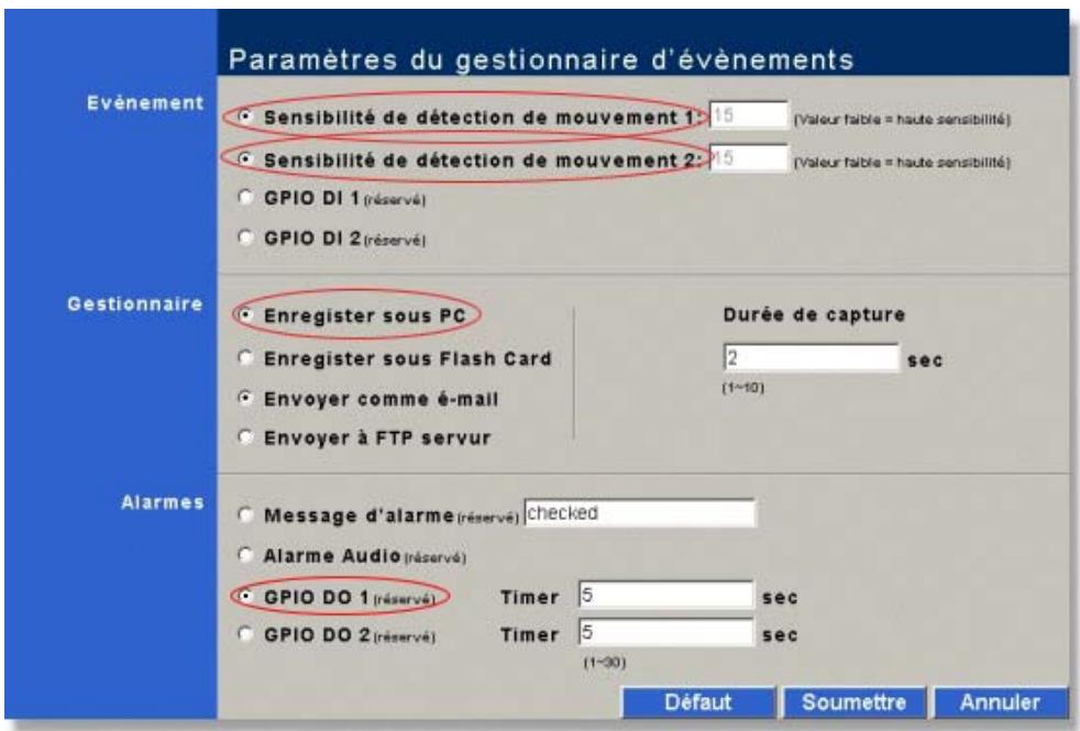 PLUSTEK IPCAM P1000 - Paramètres du gestionnaire d'événements - 1