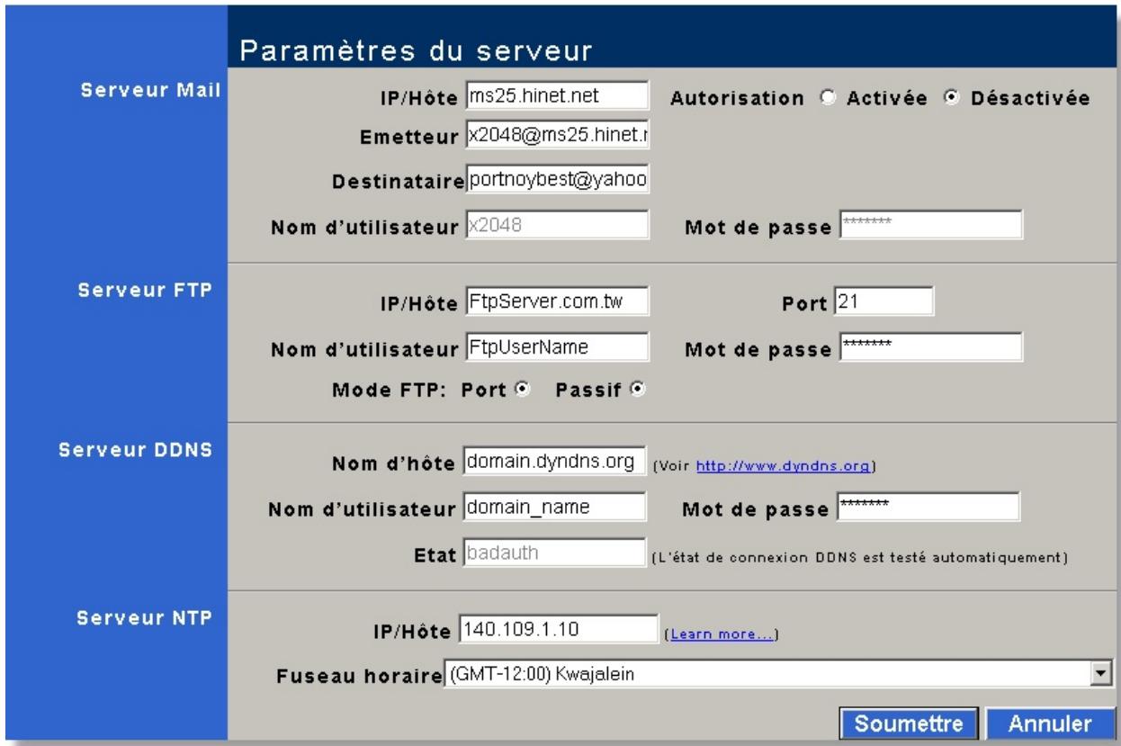 PLUSTEK IPCAM P1000 - Paramètres du serveur - 1
